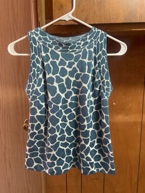 Ann Taylor Blue and White Animal-Print Sleeveless Tank